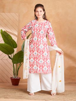 Aarika - Girls Peach Ethnic Abstract Print Kurta