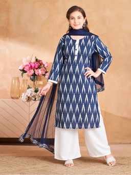 Aarika - Girls Navy Blue Ethnic Ekat Print Kurta