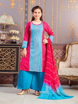 Aarika - Girls Pink Ethnic Wear Foil Print Rayon Kurta