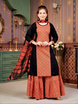 Aarika - Girls Black Ethnic Wear Damask Print Rayon Kurta