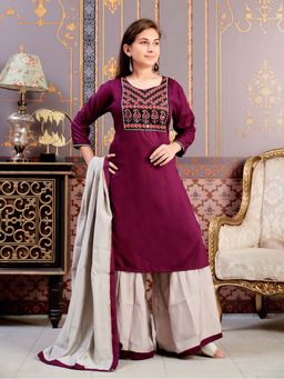 Aarika - Girls Purple Ethnic Wear Printed Rayon Kurta