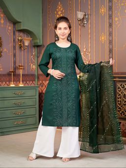 Aarika - Girls Green Ethnic Wear Printed Rayon Kurta