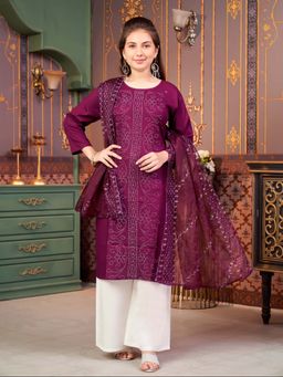 Aarika - Girls Purple Ethnic Wear Printed Rayon Kurta