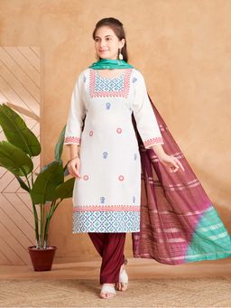 Aarika - Girls White Ethnic Wear Printed Kurta