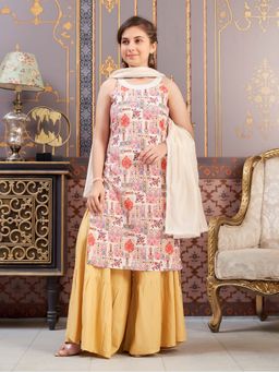 Aarika - Girls Pink Ethnic Wear Printed Silk Kurta