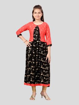 Aarika - Girls Black Floral Print Kurta