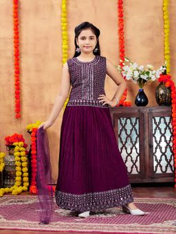 Aarika - Girls Purple Ethnic Wear Mirror Embroidery Choli with Lehenga & Dupatta