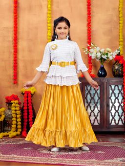 Aarika - Girls White Ethnic Wear Self Design Choli with Lehenga & Belt