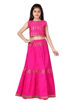 Aarika - Girls Pink Woven Silk Choli with Lehenga