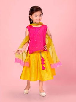 Aarika - Girls Pink & Yellow Choli with Lehenga & Dupatta