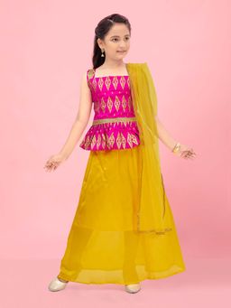 Aarika - Girls Pink Printed Choli with Lehenga & Dupatta