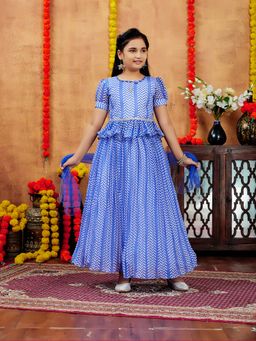 Aarika - Girls Blue Printed Georgette Choli with Lehenga & Dupatta