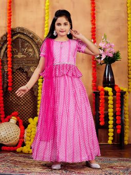 Aarika - Girls Pink Printed Georgette Choli with Lehenga & Dupatta