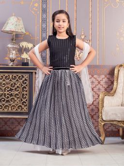 Aarika - Girls Black Sequin Embroidery Georgette Choli with Lehenga & Dupatta