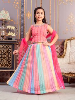 Aarika - Girls Pink Beads Hand Embroidery Georgette Choli with Lehenga & Dupatta