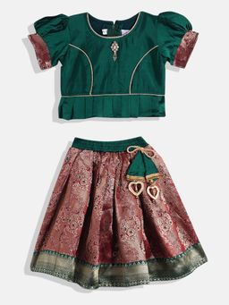 Aarika - Girls Green Ethnic Woven Silk Choli with Lehenga & Dupatta