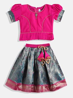 Aarika - Girls Pink Ethnic Woven Silk Choli with Lehenga & Dupatta
