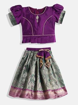 Aarika - Girls Purple Ethnic Woven Silk Choli with Lehenga & Dupatta