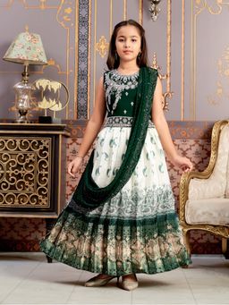 Aarika - Girls Green Embroidery Choli with Lehenga & Attached Dupatta