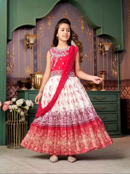 Aarika - Girls Pink Embroidery Choli with Lehenga & Attached Dupatta