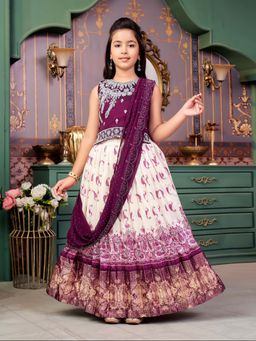 Aarika - Girls Purple Embroidery Choli with Lehenga & Attached Dupatta