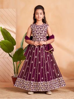 Aarika - Girls Purple Sequin Embroidery Choli with & Dupatta