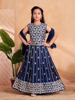 Aarika - Girls Teal Sequin Embroidery Choli with & Dupatta