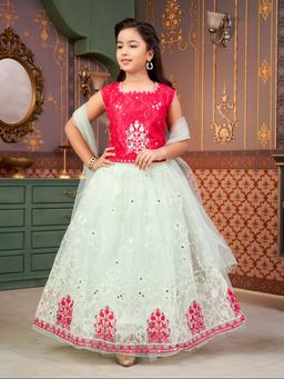 Aarika - Girls Green Embroidery Choli with Lehenga & Dupatta
