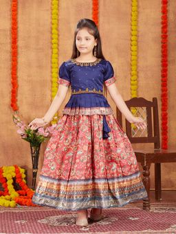 Aarika - Girls Navy Blue Beads Hand Embroidery Choli with Lehenga