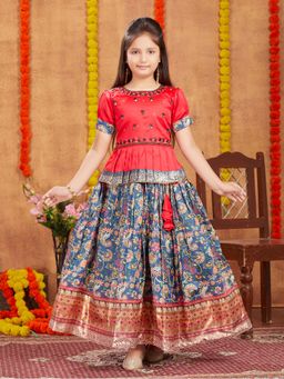 Aarika - Girls Red Beads Hand Embroidery Choli with Lehenga