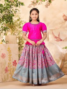Aarika - Girls Pink Beads Hand Embroidery Silk Choli with Lehenga