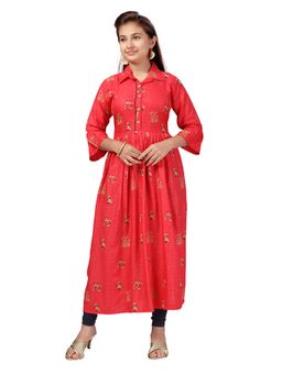 Aarika - Girls Red Floral Printed Printed Flared Kurta