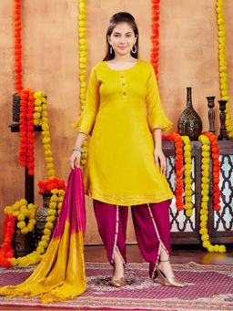 Aarika - Girls Yellow Solid Cotton Kurta