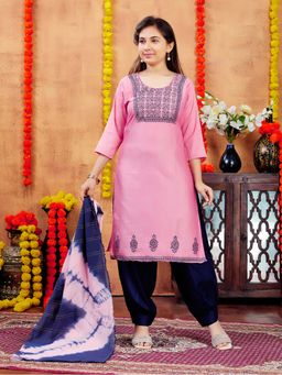 Aarika - Girls Pink Printed Floral Print Cotton Kurta