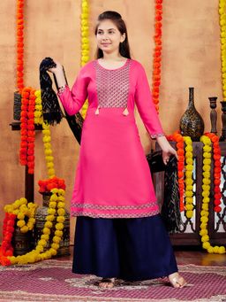 Aarika - Girls Pink Printed Cotton Kurta