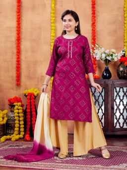 Aarika - Girls Pink Printed Cotton Kurta