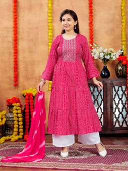 Aarika - Girls Pink Cotton Bandhej Kurta
