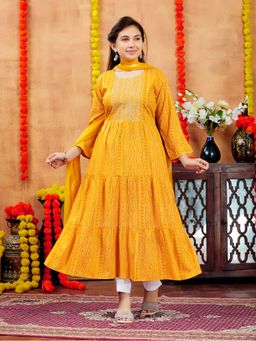 Aarika - Girls Yellow Cotton Bandhej Kurta