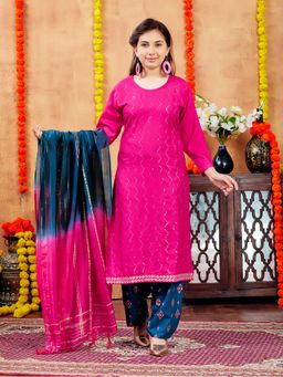 Aarika - Girls Pink Sequins Cotton Kurta