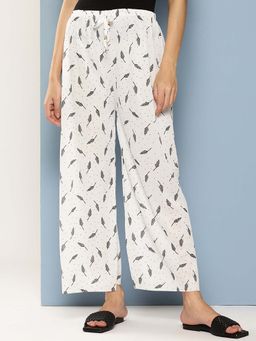 Aarika - Girls White Leaf Print Nylon Palazzo