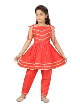 Aarika - Girls Red Woven Kurti with Pant