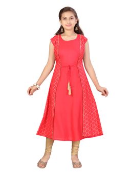 Aarika - Girls Red Printed Cotton Kurta