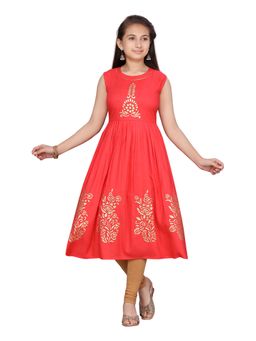 Aarika - Girls Red Printed Anarkali Kurta