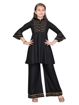 Aarika - Girls Black Solid Cotton Kurta with Palazzo