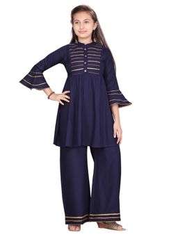 Aarika - Girls Navy Blue Solid Cotton Kurta with Palazzo