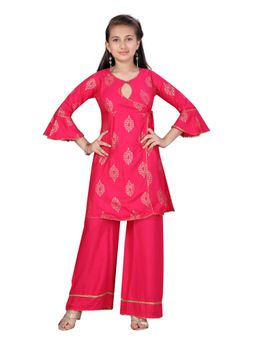 Aarika - Girls Pink Woven Cotton Kurta with Palazzo