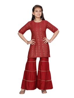Aarika - Girls Maroon Printed Kurti with Sharara