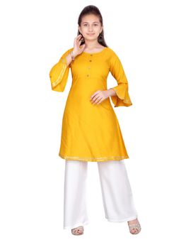 Aarika - Girls Yellow Solid Gota Kurta with Palazzo