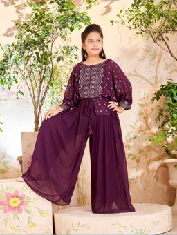 Aarika - Girls Purple Sequin Embroidery Top with Inner & Palazzo
