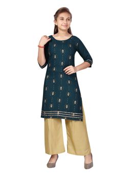 Aarika - Girls Green Woven Kurta with Palazzo